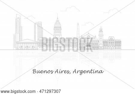 Outline Skyline Panorama Of City Of Buenos Aires, Argentina - Vector Illustration