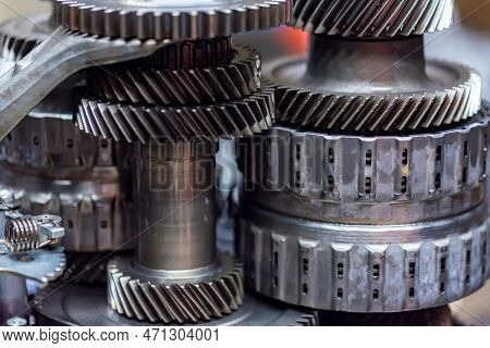Close-up Helical Gears In Car Automatic Transmission