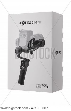 Varna, Bulgaria - February 17, 2023: Camera Gimble Stabilizer Dji Ronin 3 Mini Is Three-axis Motoriz