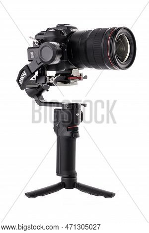 Varna, Bulgaria - February 17, 2023: Camera Canon R5 For Photo And Video And Dji Ronin 3 Mini Gimble