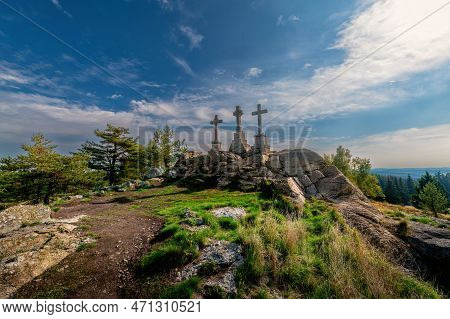 The National Natural Monument Three Crosses (tři Kříže In Czech) Near The Small Town Of Prameny Near