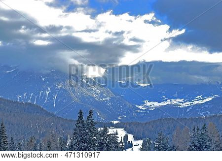 Beautiful Low Winter Clouds And Fog Condensation In The Swiss Alps Above The Tourist Resorts Of Valb