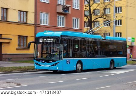 Ostrava, Czech Republic - February 22, 2023: Brand New Skoda 36tr Trolleybus Of Dpo Public Transport