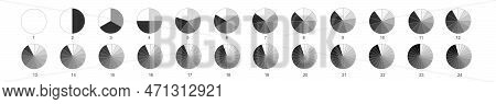 Donut Or Pie Chart Templates. Circle Divides On 2, 3, 4, 5, 6, 7, 8, 9, 10, 11, 12, 13, 14, 15, 16, 