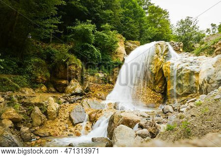 Masouleh Waterfall In Iran Countryside.beautiful Waterfalls In Iran Gilan Province. Famous Travel De