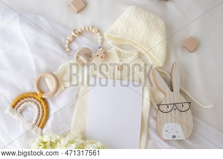 Mockup Of Social Media Baby Announcement. Pregnancy Announcement Background With Blurred . Selective