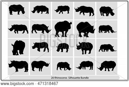 Rhino Silhouette - Vector Flat Design Illustration