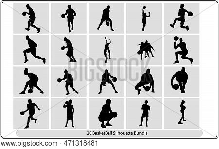 Basketball Players Silhouettes,vector Silhouettes Of Basketball Bundle