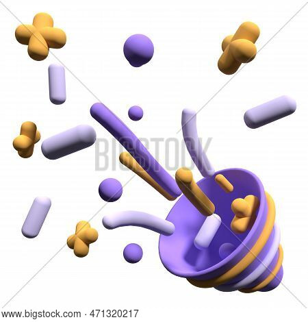 Party Popper Icon With Confetti. Exploding Party Popper. Birthday And Anniversary Cone Popper. Firec