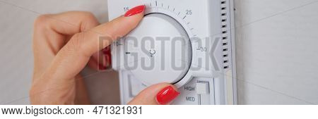 Manually Adjust Temperature In Central Heating Control Panel. Temperature Control System Concept