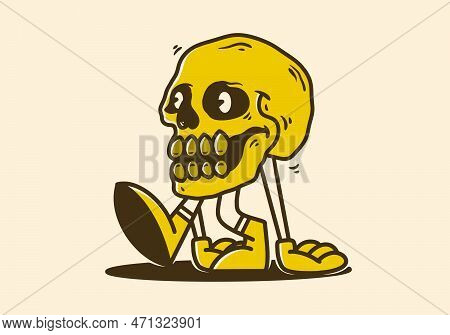 Funny Art Illustration Mascot Character Of Walking Skull