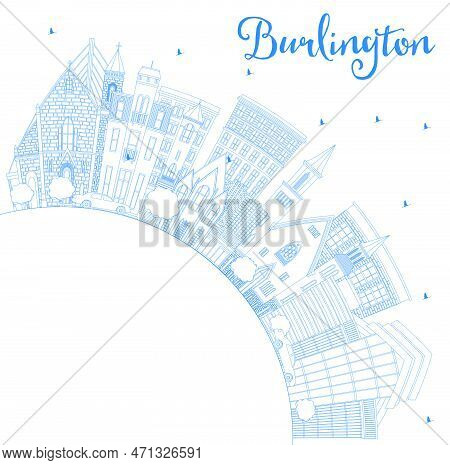 Outline Burlington Iowa City Skyline With Blue Buildings And Copy Space. Vector Illustration. Busine