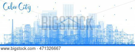 Outline Cebu City Philippines Skyline With Blue Buildings. Vector Illustration. Business Travel And 