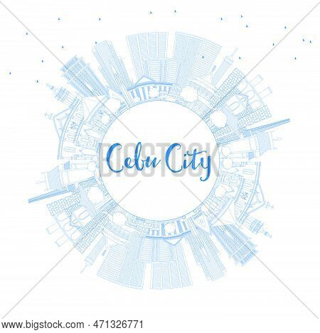 Outline Cebu City Philippines Skyline With Blue Buildings And Copy Space. Vector Illustration. Busin