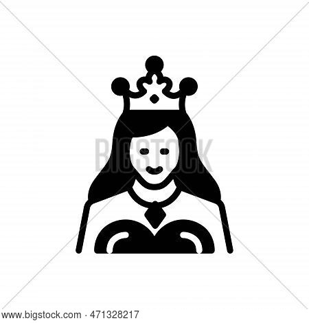 Black Solid Icon For Queen Highness Empress Head-of-state Crown Queen-consort Female-ruler Queen-mot
