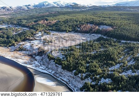 Aerial View Of Snow Covered Gweebarra River Between Doochary And Lettermacaward In Donegal - Ireland