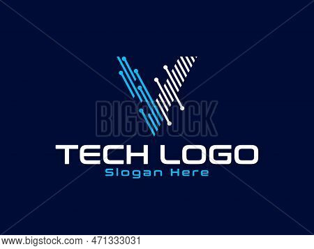 Letter V Tech Logo Design Vector Template