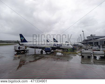 Recife, Pe, Brazil - January 18, 2023:  Azul Airline Airplane At Recife Airport, Pernambuco, On A Ra