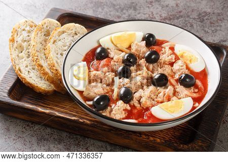 Murcian Salad, Easy, Rich, Healthy And Fresh To Eat In Summer Closeup On The Plate On The Wooden Boa