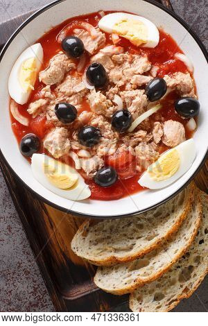Murcian Salad Or Mojete, A Traditional Fresh And Light Recipe That Is Prepared With Tomato, Canned T