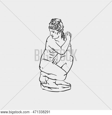 Hand Drawn Vector Abstract Outline, Graphic, Line Art Greek Ancient Sculpture Statue Line Art Modern