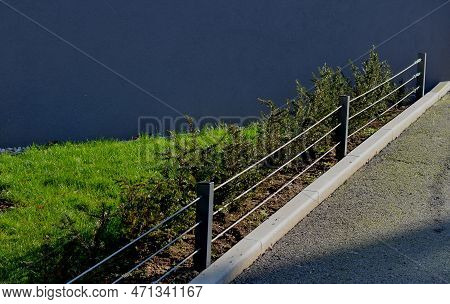 An Evergreen Shrub In Front Of A Light Wood Wire Fence Will Improve The Opacity Of The Street. Drip 