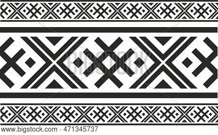 Vector  Monochrome Seamless Belarusian National Ornament. Ethnic Endless Black Border, Slavic People