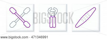 Set Line Nail File Pet, Cotton Swab For Ears And Pet Nail Clippers Icon. Vector