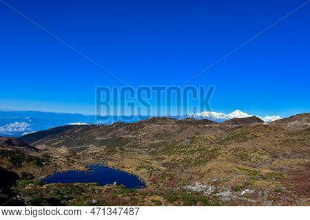 Picturesque View Of Blue Lake In Himalyan Mountain Of Sikkim