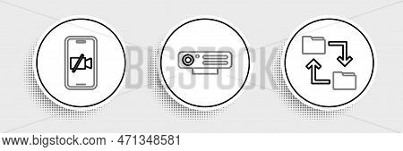 Set Line Cloud Storage Document Folder, Video Camera Off On Mobile And Web Icon. Vector