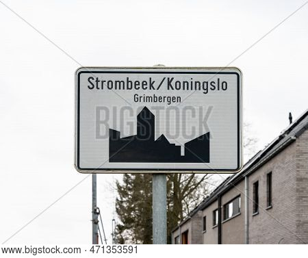 Grimbergen, Flemish Brabant Region -  Belgium - Feb. 19 2023 - White Signboard Of The Municipality O