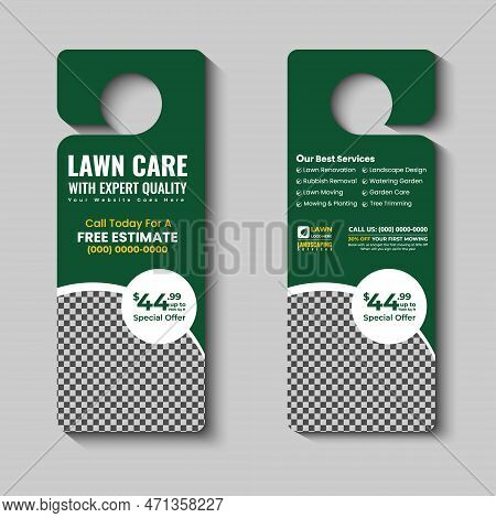Lawn Care  Landscaping, Lawn Trimming, Door Hanger Template, Or Lawn Mower And Lawn Maintenance Door