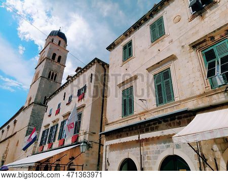 Stradun, Stradone Is The Main Street Of The Historic City Center Of Dubrovnik In Croatia. Architectu