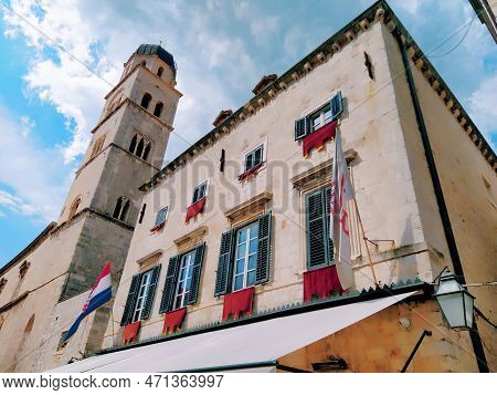 Stradun, Stradone Is The Main Street Of The Historic City Center Of Dubrovnik In Croatia. Architectu