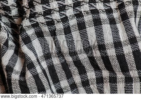 Background Texture, Pattern. Scarf Wool Like Yasser Arafat. The Palestinian Keffiyeh Is A Gender-neu