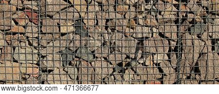 Gabion, Texture, Background. Gabion Net Frequent Part (design). New Technologies In The Manufacture 