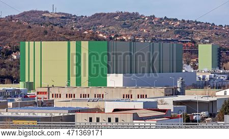 Muggia, Italy - February 4, 2018: Factory Buildings At Industrial Zone Muggia Near Trieste.