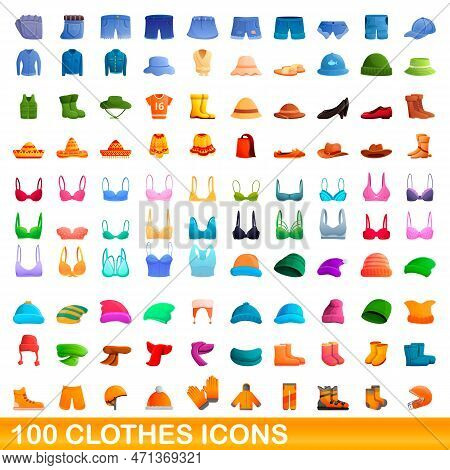 100 Clothes Icons Set. Cartoon Illustration Of 100 Clothes Icons Set Isolated On White Background