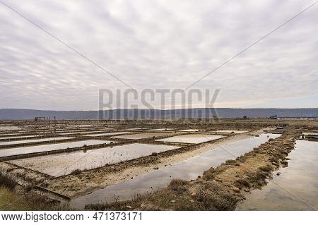 Winter Panoramic View Of Marine Pools In Secovlje Salt Pan, Slovenia