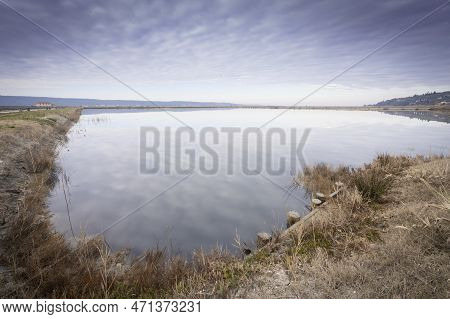 Winter Panoramic View Of Marine Pools In Secovlje Salt Pan, Slovenia