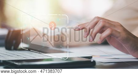 Man Reading Electronic Mail From Tablet ,email Marketing And Newsletter Concept ,digital Communicati