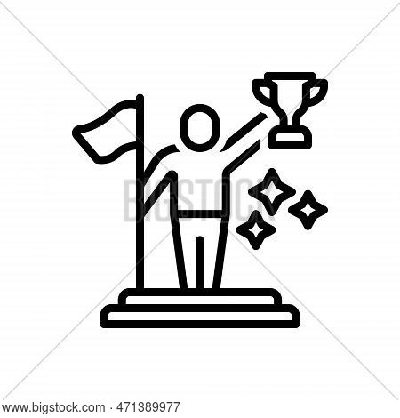 Black Line Icon For Achieve Instate Enlist Win Success Champion Achievement Winner Triumph Flag