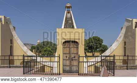 The World's Largest Ancient Sundial Samrat Yantra At The Jantar Mantar Observatory. A Curved Marble 