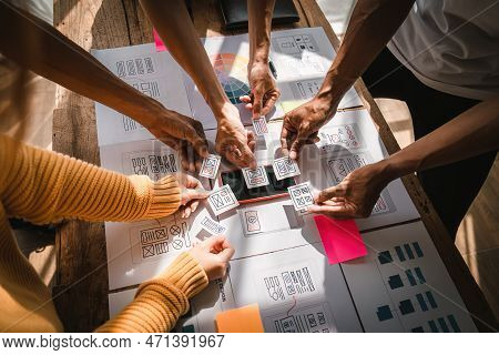 Brainstorm Team Of Creative Web Graphic Designer Planning, Group Of Asia Mobile Phone App Developer 
