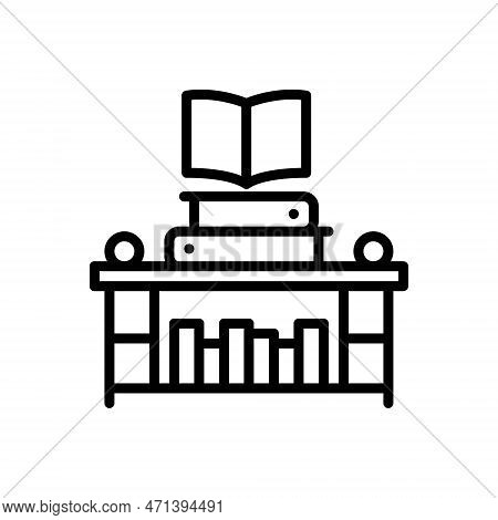 Black Line Icon For Bibliography Library Catalogue Shelves Book Bookstore