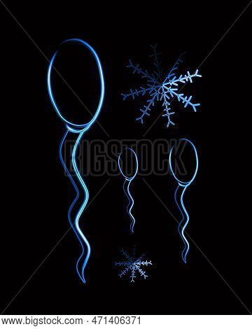 Illustration Of Sperm Freezing With Neon Effect.