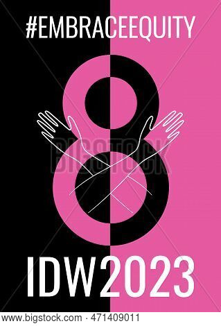 International Women's Day Number Eight With Hugging Arms. Embrace Equity Movement Illustration Eleme