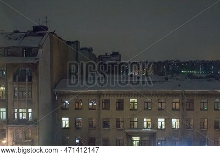Night Roofs Of The City, Dark Sky Over The City, Saint Petersburg, Russia