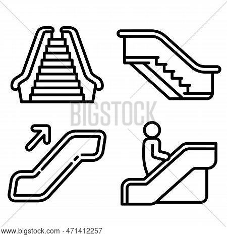 Escalator Icons Set. Outline Set Of Escalator Icons For Web Design Isolated On White Background