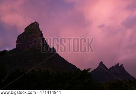 Rempart Mountain At Dusk, Night Shot, Tamarin, Mauritius